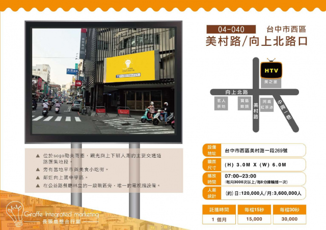 台中市西區 美村路/向上北路口 戶外LED電視牆